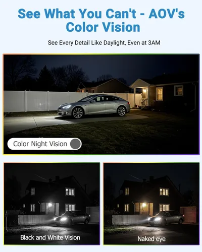 Vista 9 de AOV Cámaras de seguridad inalámbricas para exteriores con panel solar de 6 W, cámaras de grabación continua 24/7 para seguridad del hogar, WiFi 6