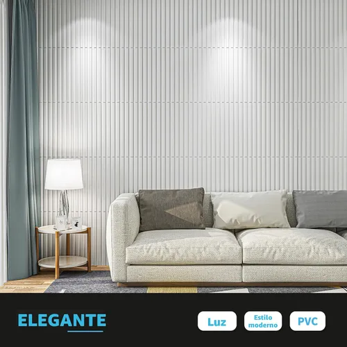 Vista 2 de Art3d Panel de pared de listones 3D, panel texturizado acanalado de 12 azulejos 19.7 x 19.7 pulgadas - Blanco Cuadrado - Blanco