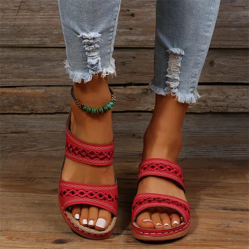 Vista 78 de Ladmiple Sandalias ortopédicas florales de moda 2023 con soporte de arco, zapatillas romanas casuales con puntera abierta