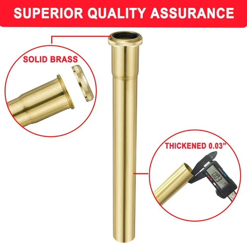 Vista 4 de Tubo de extensión de junta deslizante de latón de 1-1/4 de diámetro x 12 pulgadas, tubo de extensión resistente para desagüe de fregadero de baño