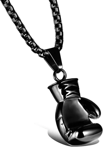 Vista 25 de Hamoery Collar con colgante de cadena de guante de boxeo de acero inoxidable punk para hombres y mujeres
