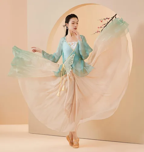 Vista 5 de Angcoco Top de gasa de mariposa bordada tradicional china para mujer + falda con vuelo de 720
