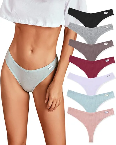 Vista 10 de FINETOO Paquete de 7 tangas para mujer, de algodón, transpirables, de tiro bajo, bragas hipster, sexy, S-XL