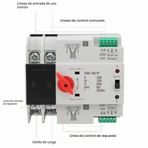 Vista 5 de Interruptor de transferencia de 100 amperios, interruptor de transferencia automática, interruptor de transferencia manual, interruptor