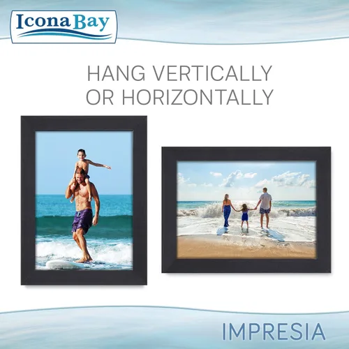Vista 4 de Icona Bay Impresia Collection - Juego de portarretratos de 5 x 7 pulgadas (negro, 4 unidades), diseño simple y moderno, soporte de mesa y ganchos