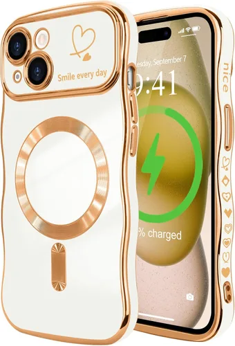 Vista 42 de LCHULLE - Funda magnética para iPhone 13 para mujeres y niñas, con forma ondulada, color azul bebé [Compatible with MagSafe] Cute Curly Wave, Love