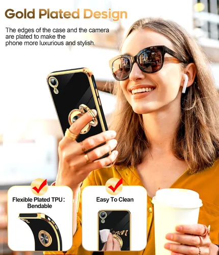 Vista 6 de LeYi Funda para iPhone XR: con Protector de Pantalla de Vidrio Templado [Paquete de 2] Soporte de Anillo Giratorio de 360°, Soporte Magnético