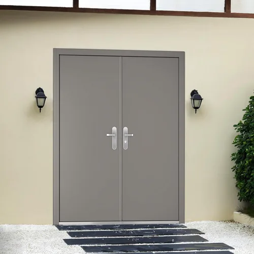 Vista 5 de VIZ-PRO Puerta de seguridad de acero doble de montaje rápido con marco y herrajes, hoja activa lateral derecha gris hacia adentro