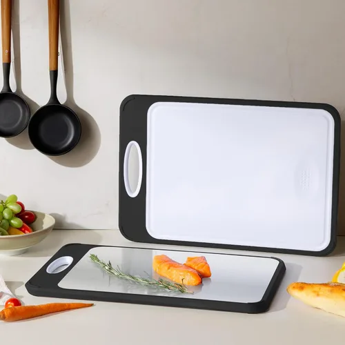 Vista 8 de Tabla de cortar de acero inoxidable 2 en 1 con mango para cortar las mejores tablas de cortar no tóxicas Tablas de cortar de 2 caras para cocina