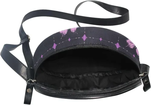 Vista 5 de Retro Purple Butterflies Pattern Round Crossbody Wallet Purse Women Practical with Adjustable Strap Mini Shoulder Bag Go shopping Canvas Messenger