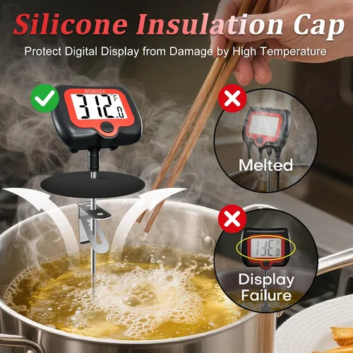 Vista 3 de BOMATA Termómetro digital de caramelo con clip para olla, termómetro de aceite para freír profundo con pantalla giratoria y sonda larga, para hacer