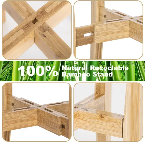 Vista 5 de OERGKE Soporte ajustable para plantas de interior, soportes de bambú modernos de mediados de siglo, soporte de flores de esquina para sala de estar