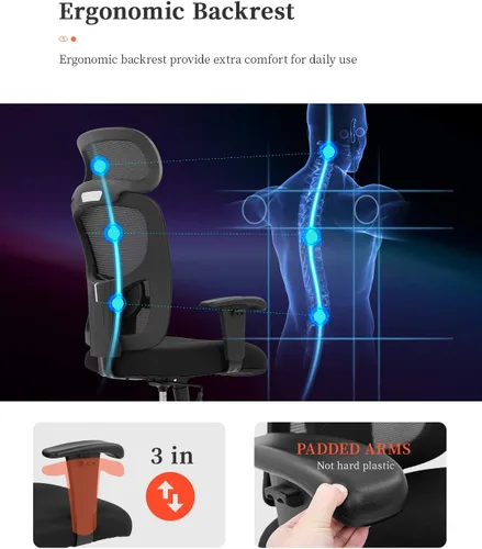 Vista 4 de Silla de oficina ejecutiva grande y alta, resistente, 400 libras, silla de escritorio para computadora, ergonómica, respaldo alto, silla de malla