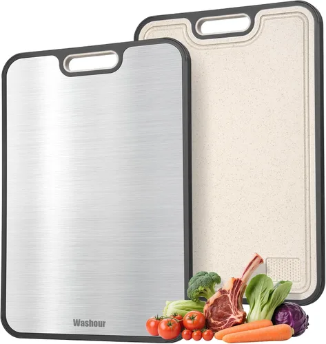 Vista 2 de Double Sided Titanium Cutting Board, Food Grade Titanium PP Chopping Board with Grinding Zone & Juice Groove, Non Slip Cutting Mat for Kitchen Dorm