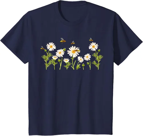 Vista 54 de Marguerites Daisy - Camiseta de verano con margaritas de jardín de flores, Negro, S