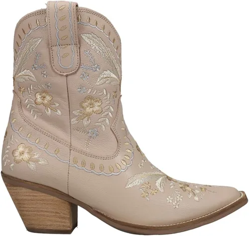 Vista 3 de Dingo - Botas con bordados florales de prímula para mujer, de punta triangular, tacón bajo de 1-2 pulgadas, color negro