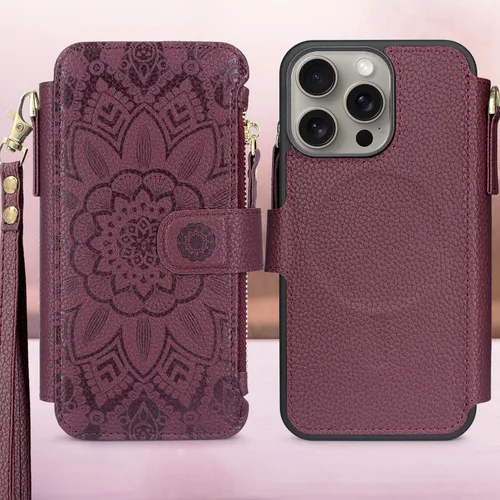 Vista 2 de Harryshell Funda compatible con iPhone 15 Pro, con carga inalámbrica MagSafe con 3 ranuras para tarjetas, bolsillo con cremallera, bolsillo