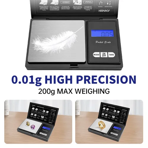 Vista 3 de Báscula digital de bolsillo de 7.05 oz/0.00 oz, báscula pequeña de alta precisión para joyería, mini, hierba, moneda, oro, comida de viaje portátil