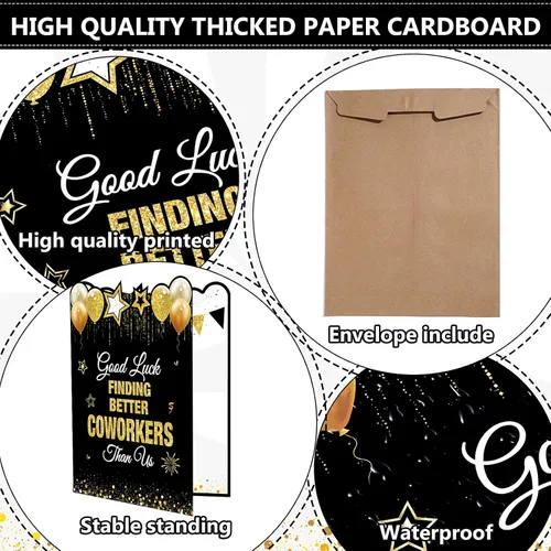 Vista 3 de Tarjeta de felicitación de despedida jumbo de color negro y dorado, grande, con texto en inglés "We Will Miss You", tarjetas para firmar tarjeta
