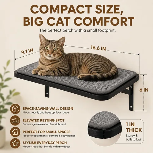 Vista 3 de Estante de Pared para Gatos con Percha de Ventana, Cama Hamaca para Gatos con Almohadilla para Rascar, Estante para Gatos para Trepar, Dormir