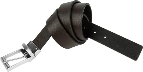 Vista 2 de Steve Madden Cinturón de cuero reversible para hombre, casual, para todos los días Negro/Marrón (Texturado)