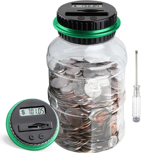Vista 12 de Alcancía Grande para Adultos y Niños, Vcertcpl Banco Digital Contador de Monedas con Capacidad de 1.8L, Excelente Alcancía Frasco de Dinero
