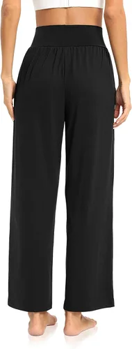 Vista 3 de DIBAOLONG Pantalones de yoga para mujer, holgados, de pierna ancha, cómodos, pantalones de pijama de cintura alta con bolsillos