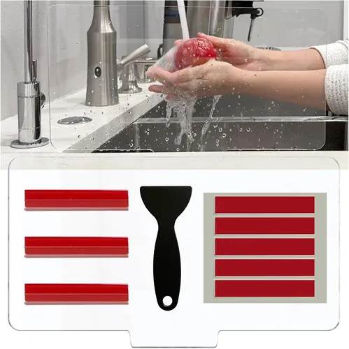 Vista 8 de AHA HOMEWARE Protector contra salpicaduras para fregadero de cocina, barrera transparente para encimera de tocador, protector de salpicaduras
