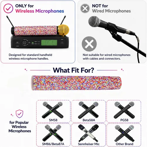 Vista 2 de Funda de micrófono con diamantes de imitación para funda de mano inalámbrica Bedazzled elastic fit for Shure SM58 Beta58 more for stage party