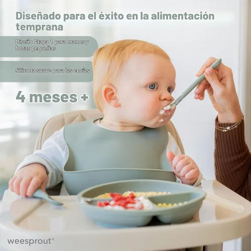 Vista 4 de WeeSprout Cucharas de silicona para bebé, utensilios de alimentación infantil de primera etapa con punta suave, utensilios de cocina flexibles