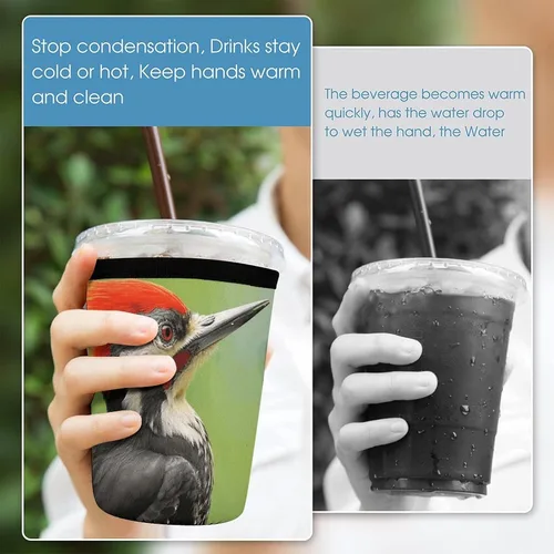 Vista 5 de Cute Pileated Woodpecker Reusable Insulated Neoprene Iced Coffee Cup Sleeves 3 Sizes Diving Material Cup Durable Beverage Covers for Cold Coffee Tea