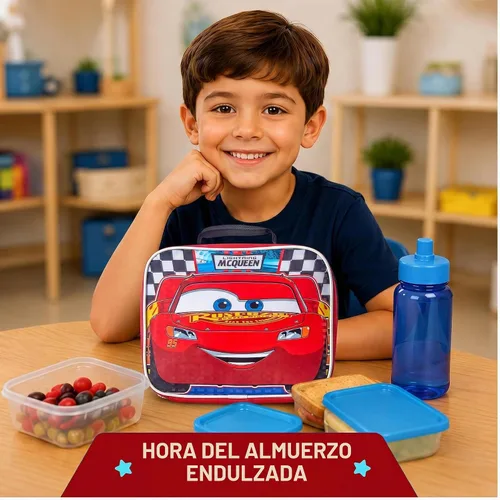 Vista 6 de Fast Forward Cars Lightning McQueen Bolsa de almuerzo aislada para niños Rojo(Cars Red)