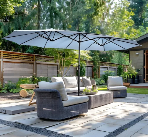 Vista 11 de Sombrilla de doble cara para patio de 15 x 9 pies con base y manivela, sombrilla rectangular extragrande para patio, césped y jardín, beige