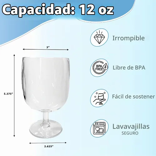 Vista 2 de Lily's Home Juego de 8 copas de vino de plástico irrompibles, vasos apilables irrompibles de 12 onzas, copas reutilizables sin BPA