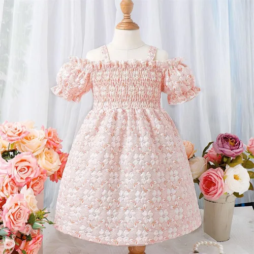 Vista 2 de Toddler Kids Baby Girls Summer Casual Halter Puff Sleeve Plaid Print Dress Party Princess Dress Girls Plus Dresses
