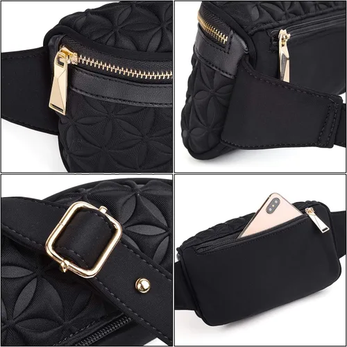 Vista 4 de UTO Riñonera convertible para mujer, bolsa de pecho convertible en relieve, a la moda, ligera, para viaje