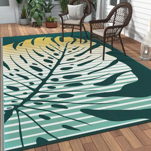 Vista 53 de GENIMO - Alfombra para exteriores de 6 x 9 pies, para patio, espacios amplios, reversible, de pajillas de plástico, alfombra impermeable para Azul