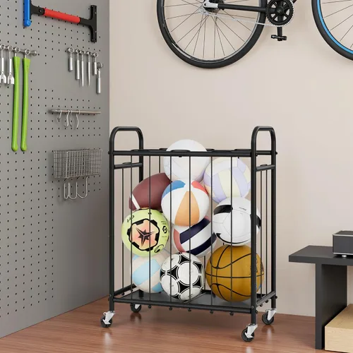 Vista 7 de StorageWorks - Organizador de almacenamiento de pelotas con ruedas, carrito de pelotas para el garaje, organizador de equipo deportivo de garaje