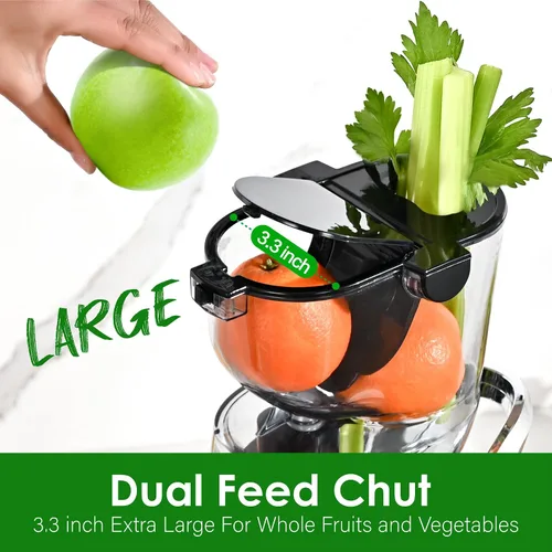 Vista 2 de Exprimidores de prensado en frío, máquina de exprimidores de masticación lenta, canal de alimentación grande y ancho de 3.26 pulgadas para frutas