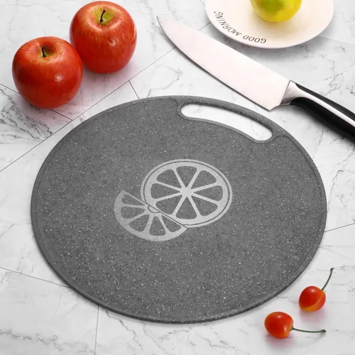 Vista 6 de Cabilock Tabla de cortar redonda de mármol de imitación de 12.20 pulgadas, bloque de cortar de plástico, tabla de cortar frutas y verduras