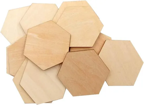 Vista 3 de 50 piezas de madera hexagonales de 1.969 in con forma de madera hexagonal sin terminar, formas recortadas para manualidades, adornos para proyectos