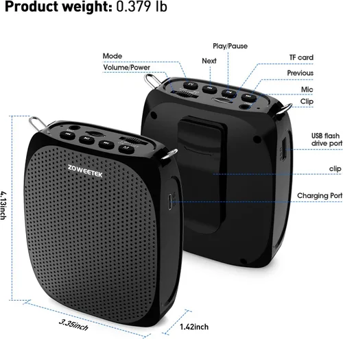 Vista 8 de ZOWEETEK Amplificador de voz con micrófono inalámbrico Lavalier para profesores, micrófono de profesor con altavoces, sistema de micrófono