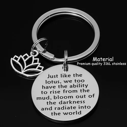 Vista 2 de Llavero de flor de loto, joyería budista, citas inspiradoras, regalo de motivación, yoga, karma, amantes inspirados, Acero-inoxidable