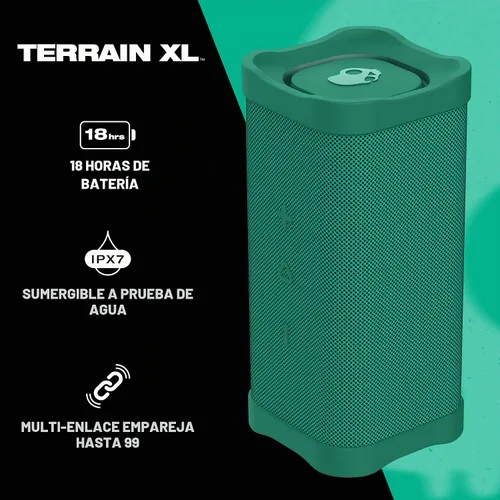 Vista 2 de Lifeworks Skullcandy Terrain XL - Altavoz Bluetooth inalámbrico IPX7 impermeable, batería de 18 horas, muñequera de nailon, estéreo inalámbrico