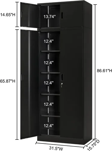Vista 44 de BESFUR Armarios de almacenamiento de metal con estantes y puertas, armario de almacenamiento con cerradura de 36" de altura para oficina en casa