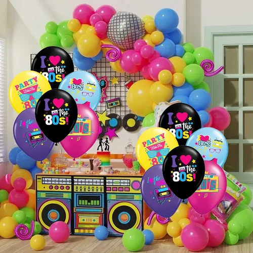 Vista 6 de Decoraciones para fiestas de los años 80, paquete de 30 globos de regreso a los 80 para suministros de fiesta temática de los años 80 Globos retro