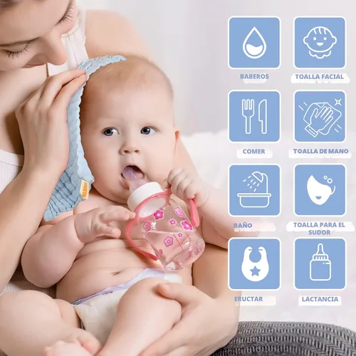 Vista 4 de MUKIN Toallitas para bebé, paños suaves para recién nacidos, toallitas de baño absorbentes, paños o toallas para eructos, lista de regalos de bebé