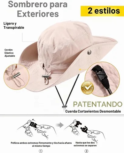 Vista 5 de Sombrero de lluvia impermeable de ala ancha para mujeres y hombres UPF50+ Rosa rubor