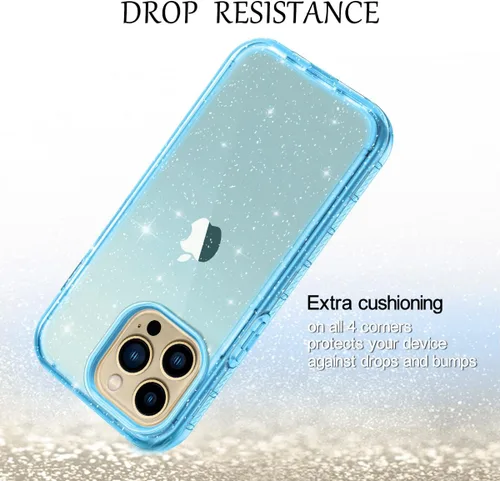 Vista 4 de LONTECT Funda para iPhone 13 Pro con protector de pantalla integrado con purpurina transparente, brillante, resistente, a prueba de golpes, híbrida