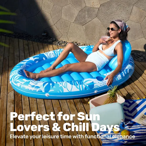 Vista 9 de Sloosh Flotador inflable para piscina, flotador ovalado de 70 x 50 pulgadas para adultos, flotadores de balsa para piscina, tumbona personal